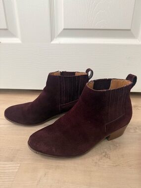 J. Crew deep red suede ankle boot
